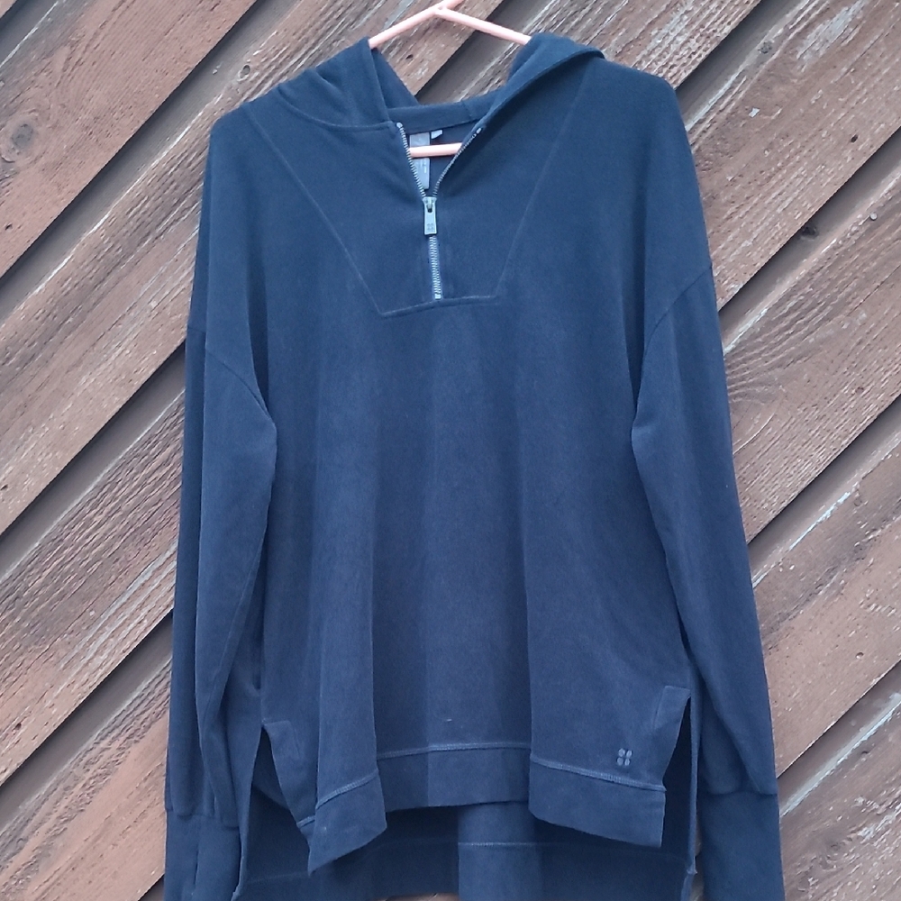 Like New Sweaty Betty Dark Blue Hooded 1/4 Zip-Up